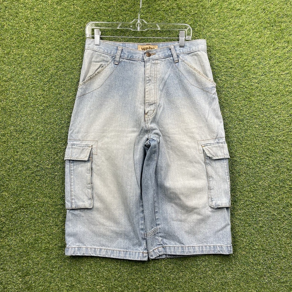 Webs y2k Jean Shorts Mens 32 Long Light Wash Denim 100% Cotton Pockets Skater